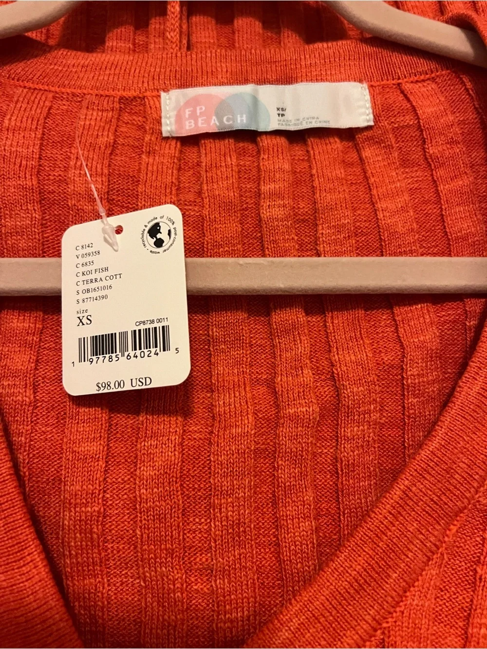 Sleeveless V-Neck Ribbed Knit Tank Top - Orange